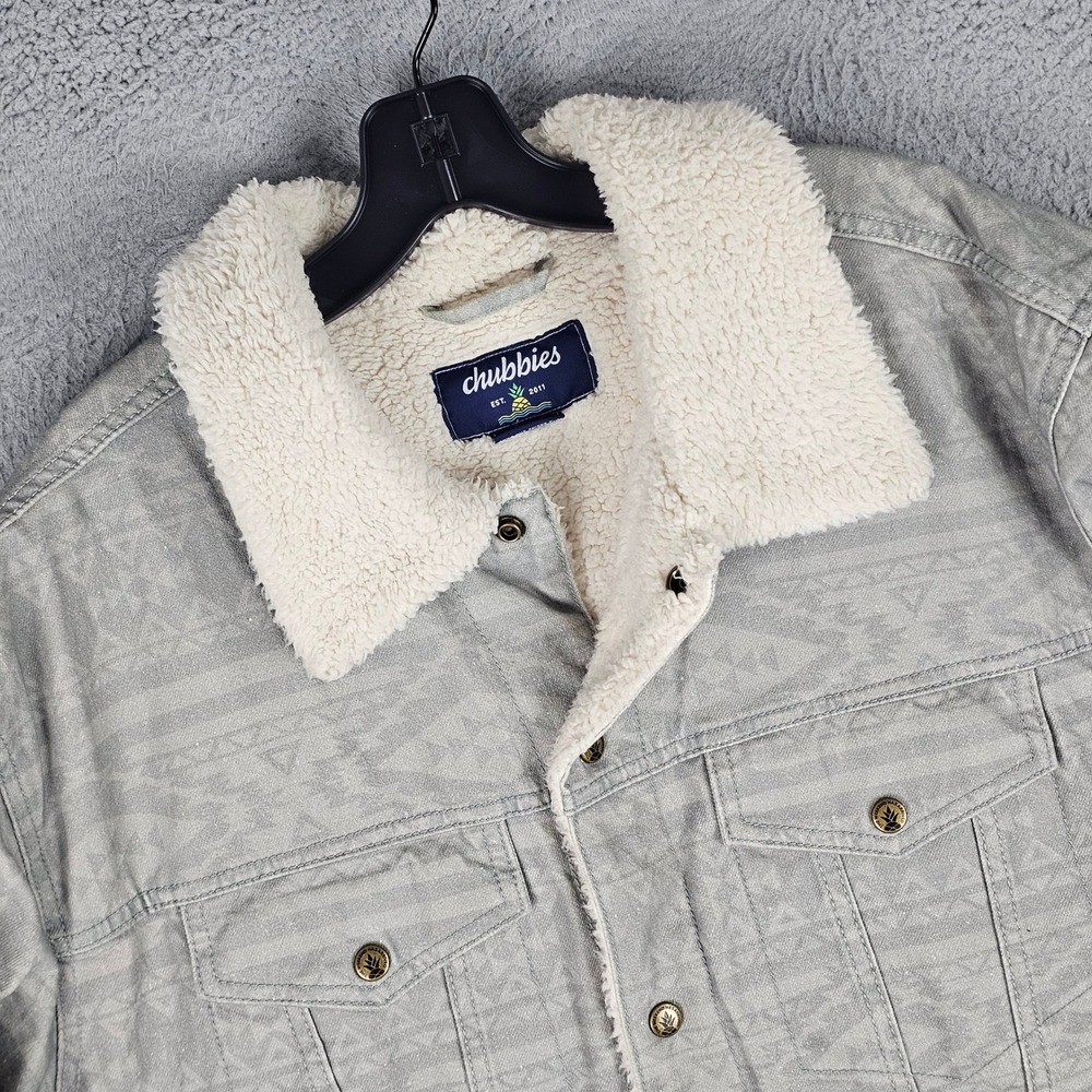 Chubbies Jacket Mens XL Grey Aztec Print Sherpa Lined Trucker Snap Button Coat
